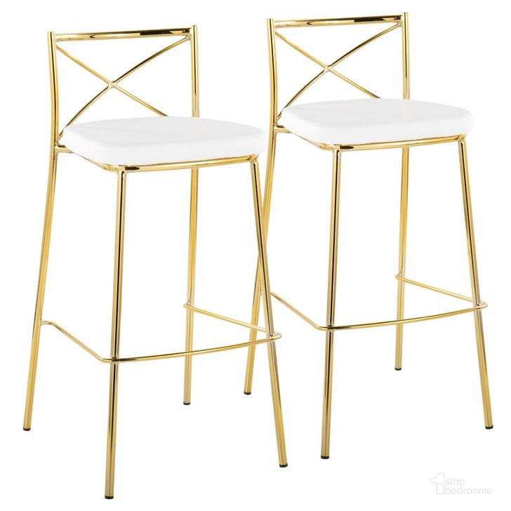 The appearance of Modern Charlotte 30 Inch Fixed Height Barstool Set of 2 In Gold designed by Lumisource in the modern / contemporary interior design. This gold piece of furniture  was selected by 1StopBedrooms from Charlotte Collection to add a touch of cosiness and style into your home. Sku: B30-MODCHRLT AUW2. Material: Leather. Product Type: Barstool. Image1