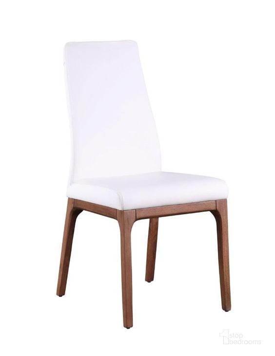 The appearance of Modern Contour Back Upholstered Side Chair With Solid Wood Base Set of 2 In Walnut designed by Chintaly Imports in the modern / contemporary interior design. This walnut piece of furniture  was selected by 1StopBedrooms from  to add a touch of cosiness and style into your home. Sku: ROSARIO-SC-WAL-WHT. Product Type: Side Chair. Material: PU. Image1