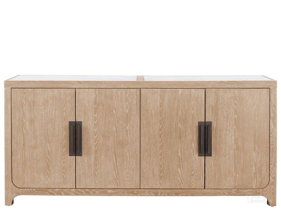 The appearance of Modern Farmhouse Blair Credenza In Natural Oak designed by Universal in the modern / contemporary interior design. This natural oak piece of furniture  was selected by 1StopBedrooms from Modern Farmhouse Collection to add a touch of cosiness and style into your home. Sku: U011E679. Material: Wood. Product Type: Credenza. Image1