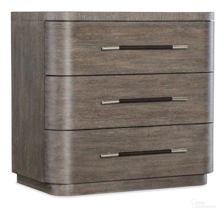 The appearance of Modern Mood Three Drawer Nightstand In Brown designed by Hooker in the modern / contemporary interior design. This brown piece of furniture  was selected by 1StopBedrooms from Mood Collection to add a touch of cosiness and style into your home. Sku: 6850-90016-89. Product Type: Nightstand. Material: Wood Veneer. Image1