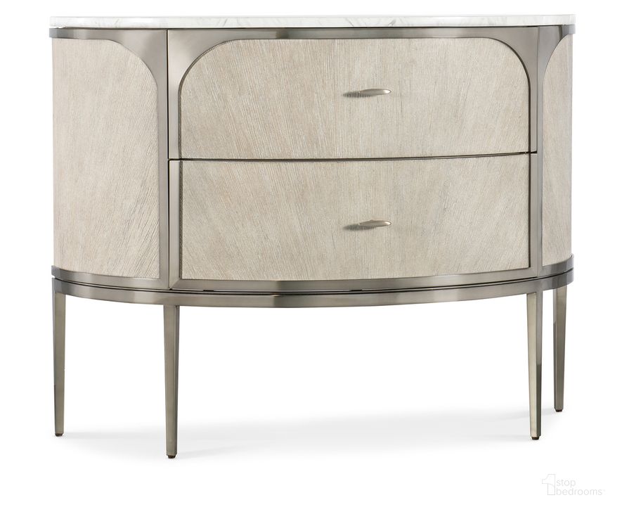 The appearance of Modern Mood Two Drawer Nightstand In Light Brown designed by Hooker in the modern / contemporary interior design. This light brown piece of furniture  was selected by 1StopBedrooms from Mood Collection to add a touch of cosiness and style into your home. Sku: 6850-90215-80. Product Type: Nightstand. Material: Wood Veneer. Image1