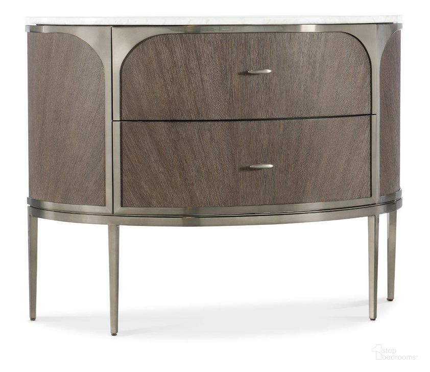 The appearance of Modern Mood Two Drawer Nightstand In Brown designed by Hooker in the modern / contemporary interior design. This brown piece of furniture  was selected by 1StopBedrooms from Mood Collection to add a touch of cosiness and style into your home. Sku: 6850-90215-89. Product Type: Nightstand. Material: Wood Veneer. Image1