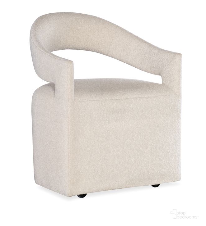 The appearance of Modern Mood Upholstered Arm Chair In White designed by Hooker in the modern / contemporary interior design. This white piece of furniture  was selected by 1StopBedrooms from Mood Collection to add a touch of cosiness and style into your home. Sku: 6850-75500-05. Material: Fabric. Product Type: Arm Chair. Image1