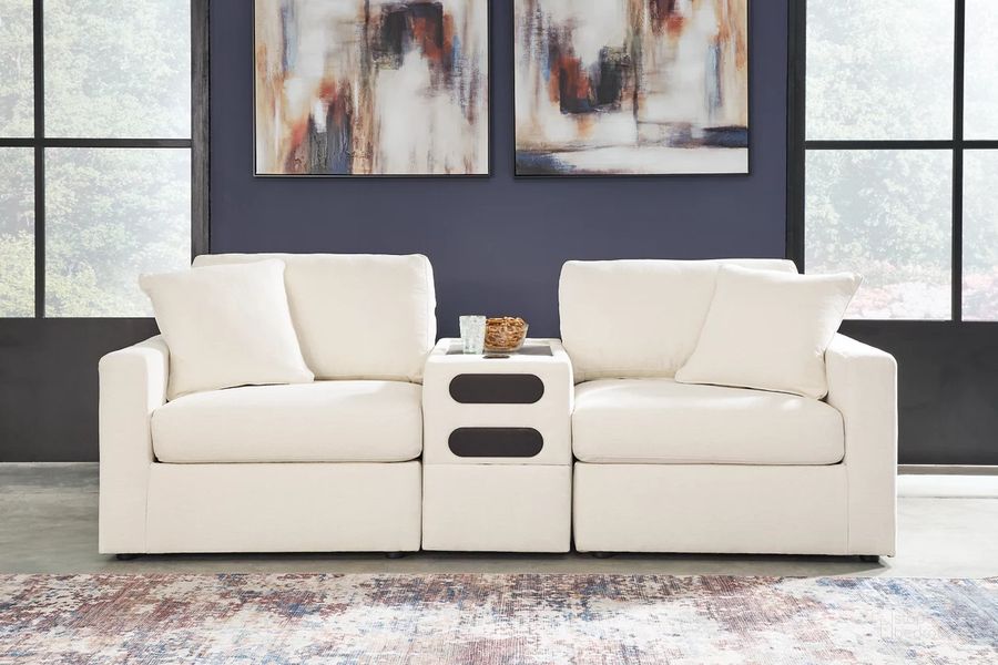 The appearance of Modmax 3-Piece Sectional Loveseat With Audio System In Oyster designed by Signature Design by Ashley in the modern / contemporary interior design. This oyster piece of furniture  was selected by 1StopBedrooms from Modmax Collection to add a touch of cosiness and style into your home. Sku: 9210327;9210364;9210365. Product Type: Loveseat. Image1
