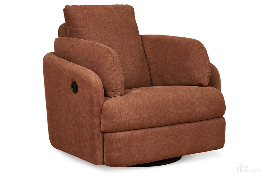 The appearance of Modmax Swivel Glider Recliner In Spice designed by Signature Design by Ashley in the modern / contemporary interior design. This spice piece of furniture  was selected by 1StopBedrooms from Modmax Collection to add a touch of cosiness and style into your home. Sku: 9210261. Material: Fabric. Product Type: Recliner. Image1