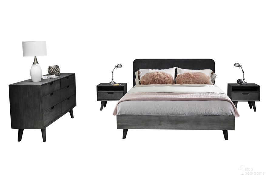 The appearance of Mohave 4-Piece Acacia King Bedroom Set with Dresser and Nightstands designed by Armen Living in the modern / contemporary interior design. This black piece of furniture  was selected by 1StopBedrooms from Mohave Collection to add a touch of cosiness and style into your home. Sku: LCMVBDTGKGBX1;LCMVBDTGKGBX2;LCMVBDTGKGBX3;LCMVBDTGKGBX4;LCMODRTG;LCMOLATG;LCMOLATG. Material: Wood. Product Type: Bedroom Set. Bed Size: King. Image1