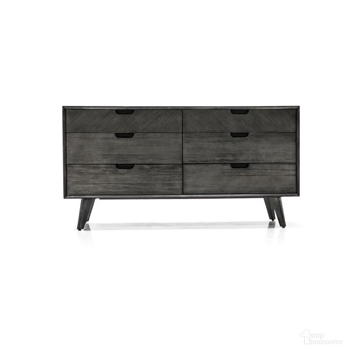The appearance of Mohave Mid-Century Tundra Gray Acacia 6 Drawer Dresser designed by Armen Living in the transitional interior design. This gray piece of furniture  was selected by 1StopBedrooms from Mohave Collection to add a touch of cosiness and style into your home. Sku: LCMODRTG. Material: Wood. Product Type: Dresser. Image1