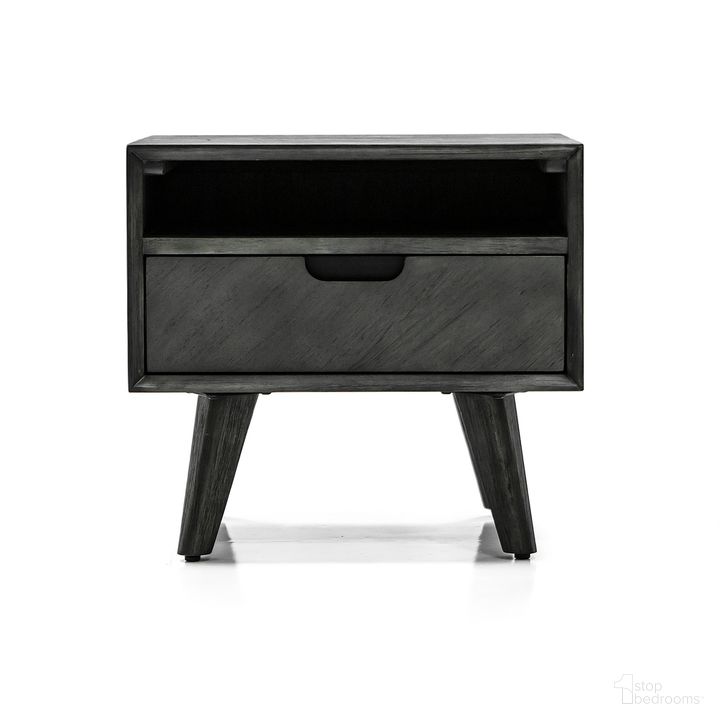 The appearance of Mohave Mid-Century Tundra Gray Acacia Single Drawer Night Stand designed by Armen Living in the transitional interior design. This gray piece of furniture  was selected by 1StopBedrooms from Mohave Collection to add a touch of cosiness and style into your home. Sku: LCMOLATG. Material: Wood. Product Type: Nightstand. Image1