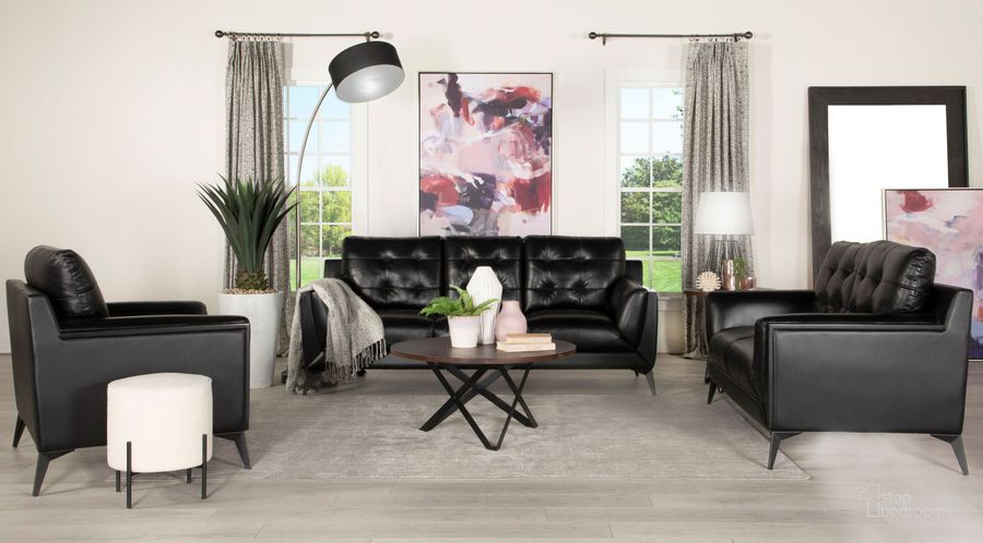 The appearance of Moira Black Living Room Set designed by Coaster in the modern / contemporary interior design. This black piece of furniture  was selected by 1StopBedrooms from Moira Collection to add a touch of cosiness and style into your home. Sku: 511131;511132. Material: Upholstered. Product Type: Living Room Set. Image1