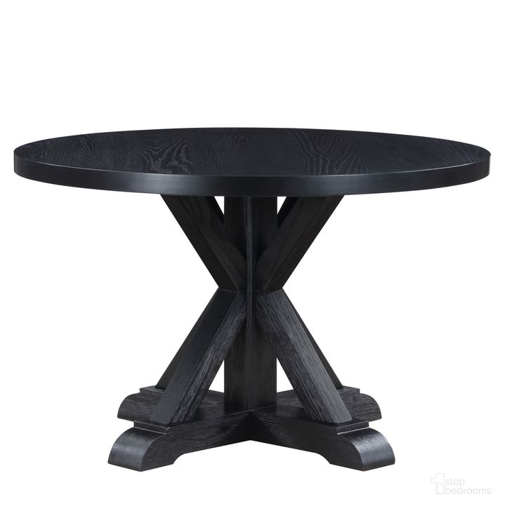 The appearance of Molly 48-inch Round Dining Table In Black designed by Steve Silver in the transitional interior design. This black piece of furniture  was selected by 1StopBedrooms from Molly Collection to add a touch of cosiness and style into your home. Sku: MY4848TK. Table Base Style: Pedestal. Table Top Shape: Round. Product Type: Dining Table. Material: MDF. Image1