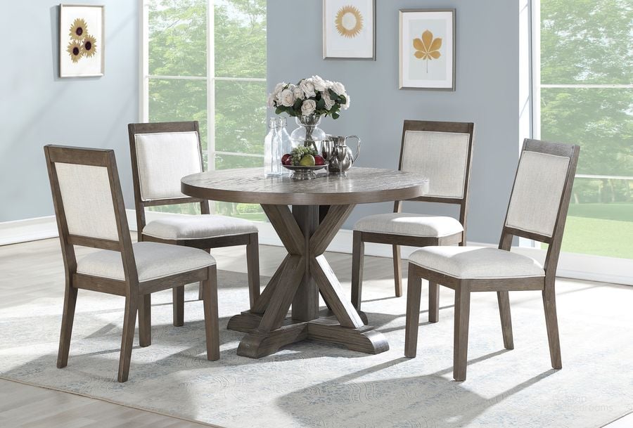 The appearance of Molly 48Inch 5Pc Dining Set designed by Steve Silver in the transitional interior design. This gray piece of furniture  was selected by 1StopBedrooms from Molly Collection to add a touch of cosiness and style into your home. Sku: MY4848T;MY400S;MY400S;MY400S;MY400S. Material: Wood. Product Type: Dining Room Set. Image1