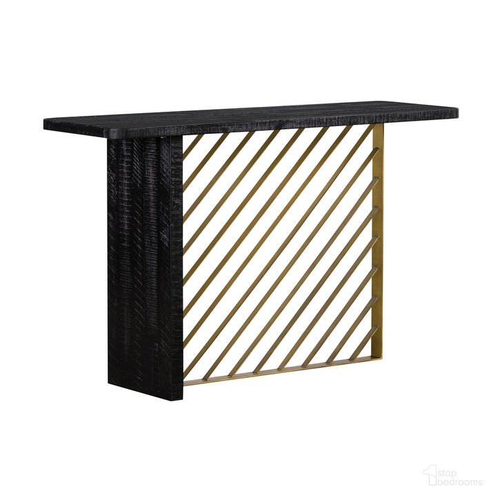 The appearance of Monaco Black Wood Console Table with Antique Brass Accent designed by Armen Living in the transitional interior design. This black piece of furniture  was selected by 1StopBedrooms from Monaco Collection to add a touch of cosiness and style into your home. Sku: LCMOCNBL. Material: Wood. Product Type: Console Table. Image1