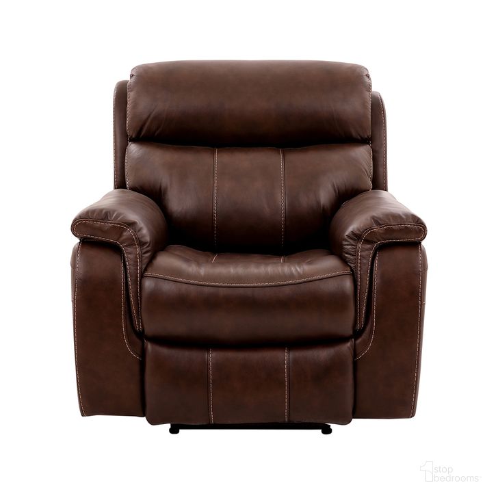 The appearance of Montague Dual Power Headrest and Lumbar Support Recliner Chair In Genuine Brown Leather designed by Armen Living in the modern / contemporary interior design. This brown piece of furniture  was selected by 1StopBedrooms from Montague Collection to add a touch of cosiness and style into your home. Sku: LCMN1BR. Material: Leather. Product Type: Recliner. Image1