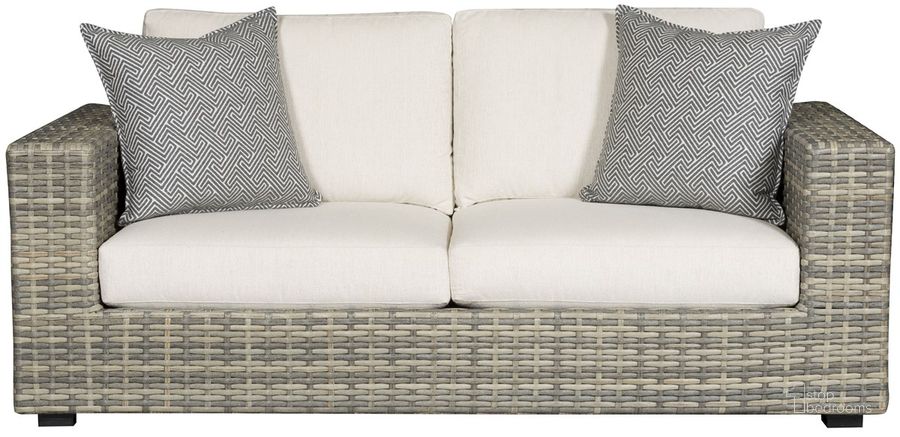 The appearance of Montclair Outdoor Mid Sofa In Tan and White designed by Vanguard Furniture in the  interior design. This tan/white piece of furniture  was selected by 1StopBedrooms from Montclair Collection to add a touch of cosiness and style into your home. Sku: OW100MS2_153997. Material: Weave. Product Type: Outdoor Sofa. Image1