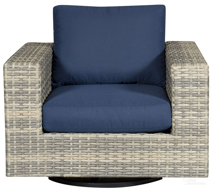 The appearance of Montclair Outdoor Swivel Glider In Navy and Tan designed by Vanguard Furniture in the  interior design. This navy piece of furniture  was selected by 1StopBedrooms from Montclair Collection to add a touch of cosiness and style into your home. Sku: OW100-SG_551251. Material: Weave. Product Type: Outdoor Chair. Image1