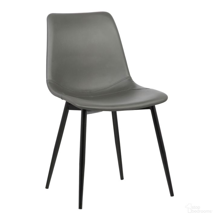The appearance of Monte Contemporary Dining Chair In Gray Faux Leather with Black Powder Coated Metal Legs designed by Armen Living in the modern / contemporary interior design. This gray piece of furniture  was selected by 1StopBedrooms from Monte Collection to add a touch of cosiness and style into your home. Sku: LCMOCHGREY. Product Type: Dining Chair. Material: Poplar. Image1