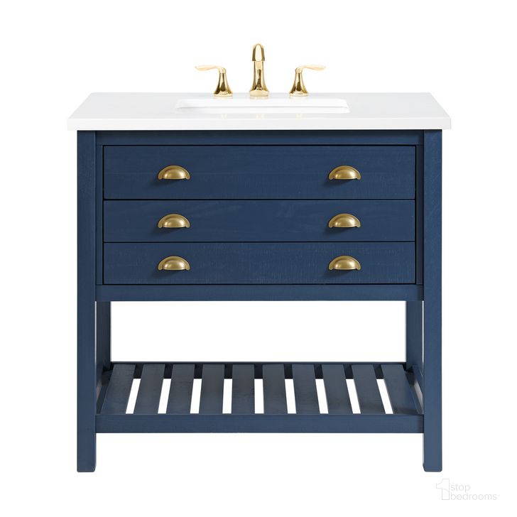The appearance of Monterey 37 Inch Bathroom Vanity In Blue designed by Martin Svensson Home in the coastal interior design. This blue piece of furniture  was selected by 1StopBedrooms from Monterey Collection to add a touch of cosiness and style into your home. Sku: 4906536. Product Type: Bathroom Vanity. Material: Pine. Image1