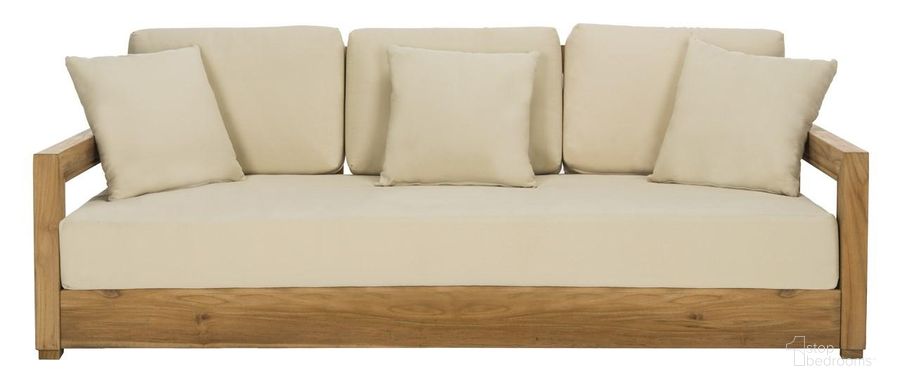 The appearance of Montford 3-Seat Bench In Teak Brown And Beige designed by Safavieh Couture in the modern / contemporary interior design. This brown and beige piece of furniture  was selected by 1StopBedrooms from Montford Collection to add a touch of cosiness and style into your home. Sku: CPT1004A. Material: Wood. Product Type: Outdoor Bench. Image1