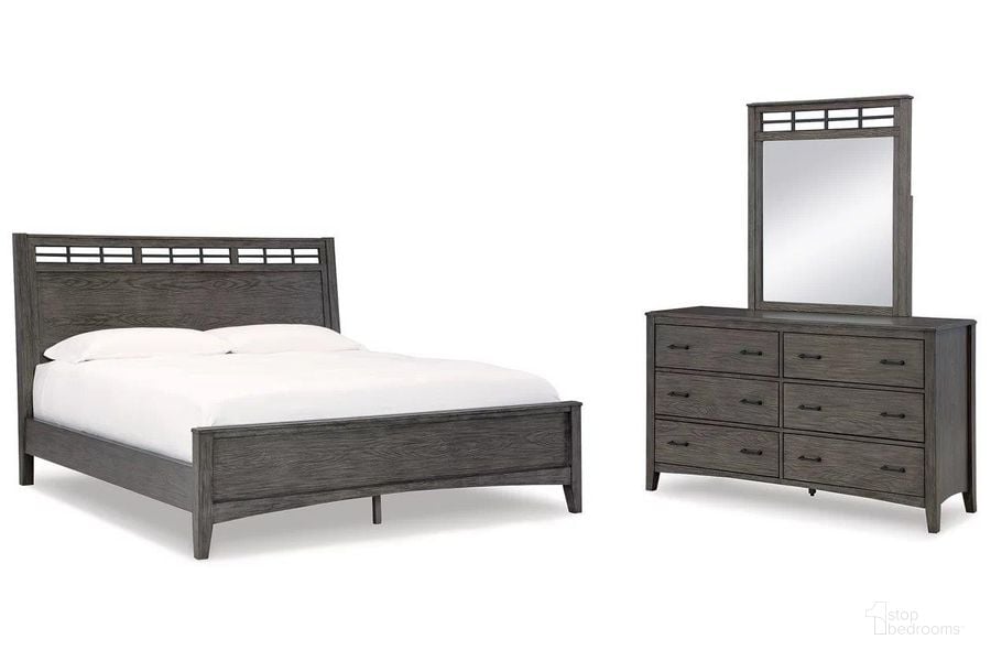 The appearance of Montillan Panel Bedroom Set In Grayish Brown designed by Signature Design by Ashley in the transitional interior design. This grayish brown piece of furniture  was selected by 1StopBedrooms from Montillan Collection to add a touch of cosiness and style into your home. Sku: B651-54;B651-57;B651-97;B651-92. Material: Wood. Product Type: Bedroom Set. Bed Size: Queen. Image1