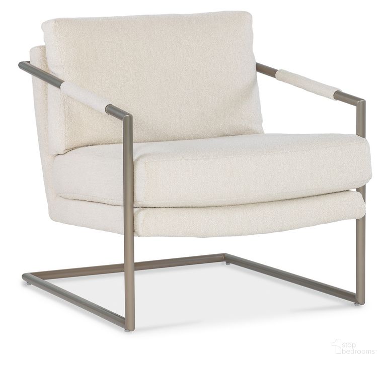 The appearance of Moody Metal Chair In Beige designed by Hooker in the transitional interior design. This cream piece of furniture  was selected by 1StopBedrooms from CC Collection to add a touch of cosiness and style into your home. Sku: CC211-405. Material: Fabric. Product Type: Accent Chair. Image1