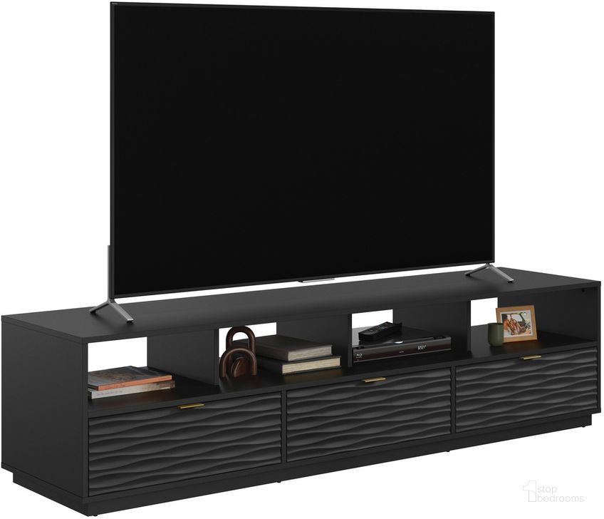 The appearance of Morgan Main Credenza In Black designed by Sauder in the modern / contemporary interior design. This black piece of furniture  was selected by 1StopBedrooms from Morgan Main Collection to add a touch of cosiness and style into your home. Sku: 433735. Product Type: Credenza. Material: Engineered Wood. Image1