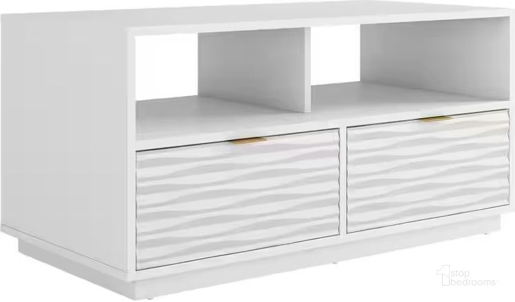 The appearance of Morgan Main Tv Stand In White designed by Sauder in the modern / contemporary interior design. This white piece of furniture  was selected by 1StopBedrooms from Morgan Main Collection to add a touch of cosiness and style into your home. Sku: 428258. Product Type: TV Stand. Material: Engineered Wood. Image1