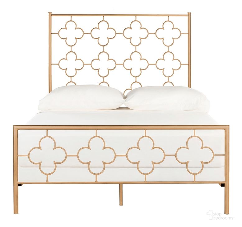 The appearance of Morris Antique Gold Lattice Metal Full Bed designed by Safavieh in the modern / contemporary interior design. This antique gold piece of furniture  was selected by 1StopBedrooms from Morris Collection to add a touch of cosiness and style into your home. Sku: FOX6297A-F. Bed Size: Full. Material: Iron. Product Type: Slat / Spindle Bed. Bed Type: Slat / Spindle Bed. Image1