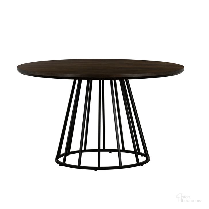 The appearance of Motion Oak and Metal Round Dining Table designed by Armen Living in the transitional interior design. This dark gray piece of furniture  was selected by 1StopBedrooms from Motion Collection to add a touch of cosiness and style into your home. Sku: LCMTDIOATOP;LCMTDIBLBA. Table Base Style: Pedestal. Table Top Shape: Round. Material: Wood. Product Type: Dining Table. Size: 51". Image1