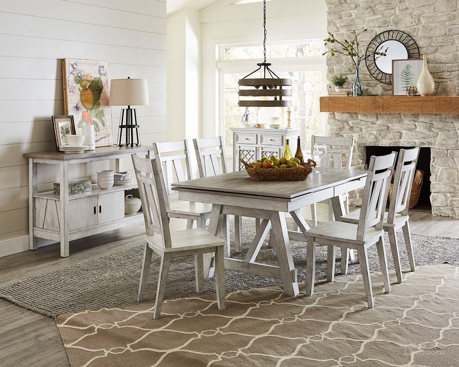 The appearance of MT Pleasant Oyster Extendable Dining Room Set designed by Progressive Furniture in the transitional interior design. This white and gray piece of furniture  was selected by 1StopBedrooms from  to add a touch of cosiness and style into your home. Sku: D891-10B;D891-10T;D891-61. Product Type: Dining Room Set. Material: Rubberwood. Image1