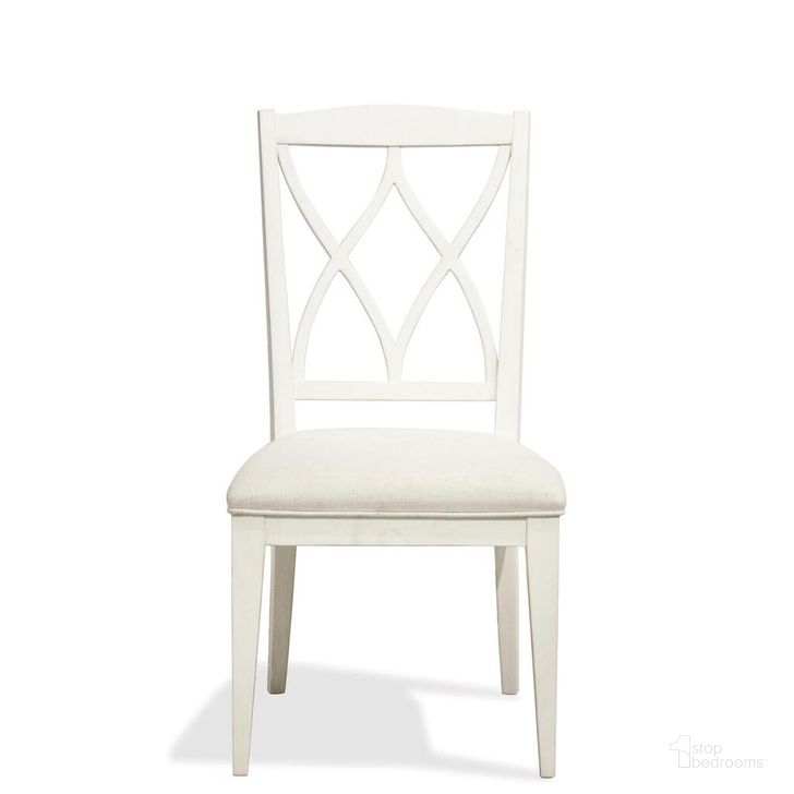 The appearance of Myra XX-Back Upholstered Side Chair Set of 2 In White designed by Riverside Furniture in the country / farmhouse interior design. This white piece of furniture  was selected by 1StopBedrooms from Myra Collection to add a touch of cosiness and style into your home. Sku: 59397. Product Type: Side Chair. Image1