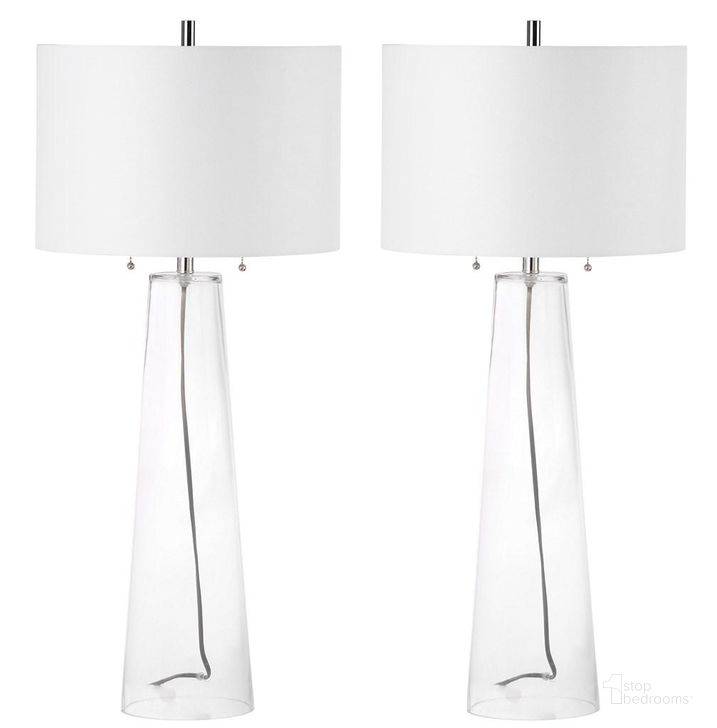 The appearance of Myrtle Clear and Chrome 38.125 Inch Table Lamp Set of 2 designed by Safavieh in the modern / contemporary interior design. This clear piece of furniture  was selected by 1StopBedrooms from Safavieh LIT Collection to add a touch of cosiness and style into your home. Sku: LIT4396A-SET2. Material: Chrome. Product Type: Table Lamp. Image1