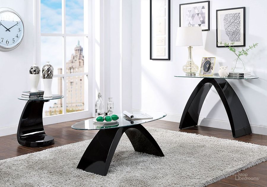 The appearance of Nahara High Gloss Black Occasional Table Set designed by Furniture of America in the modern / contemporary interior design. This black piece of furniture  was selected by 1StopBedrooms from Nahara Collection to add a touch of cosiness and style into your home. Sku: FOA4042BK-C-1;FOA4042BK-C-2;FOA4042BK-E-1;FOA4042BK-E-2. Material: Glass. Product Type: Occasional Table Set. Image1