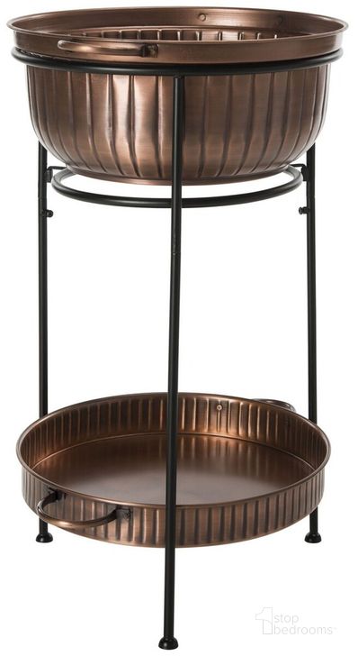 The appearance of Naka Antique Copper and Black Beverage Tub with Stand designed by Safavieh in the modern / contemporary interior design. This black piece of furniture  was selected by 1StopBedrooms from Safavieh PIT Collection to add a touch of cosiness and style into your home. Sku: PIT2006A. Material: Steel. Product Type: Fireplace. Image1