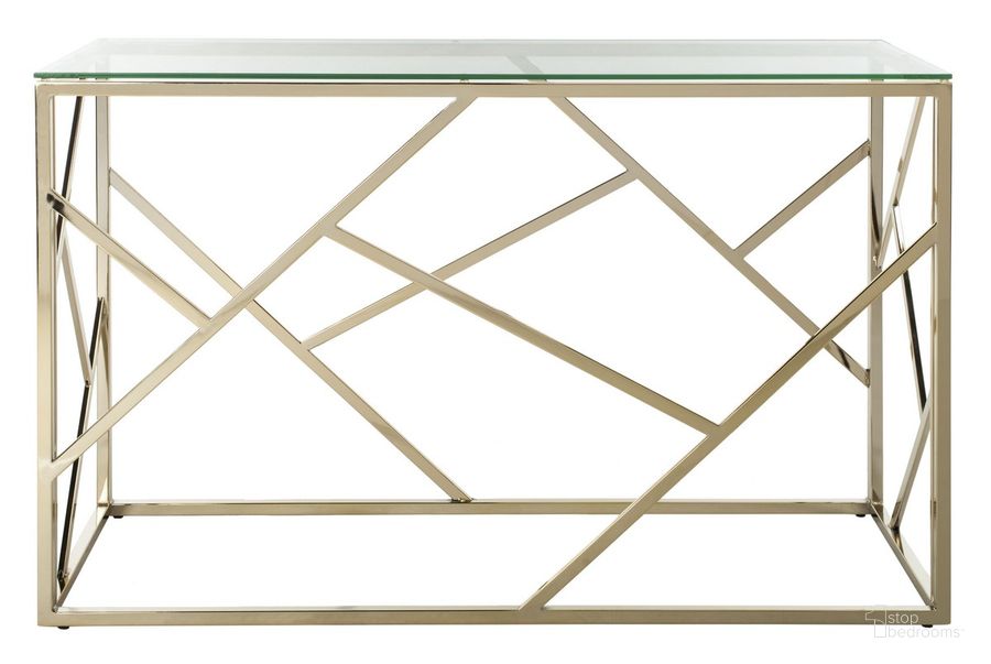 The appearance of Namiko Clear/Brass Leg Console Table designed by Safavieh in the modern / contemporary interior design. This brass piece of furniture  was selected by 1StopBedrooms from Safavieh CNS Collection to add a touch of cosiness and style into your home. Sku: CNS6202A. Material: Metal. Product Type: Console. Image1