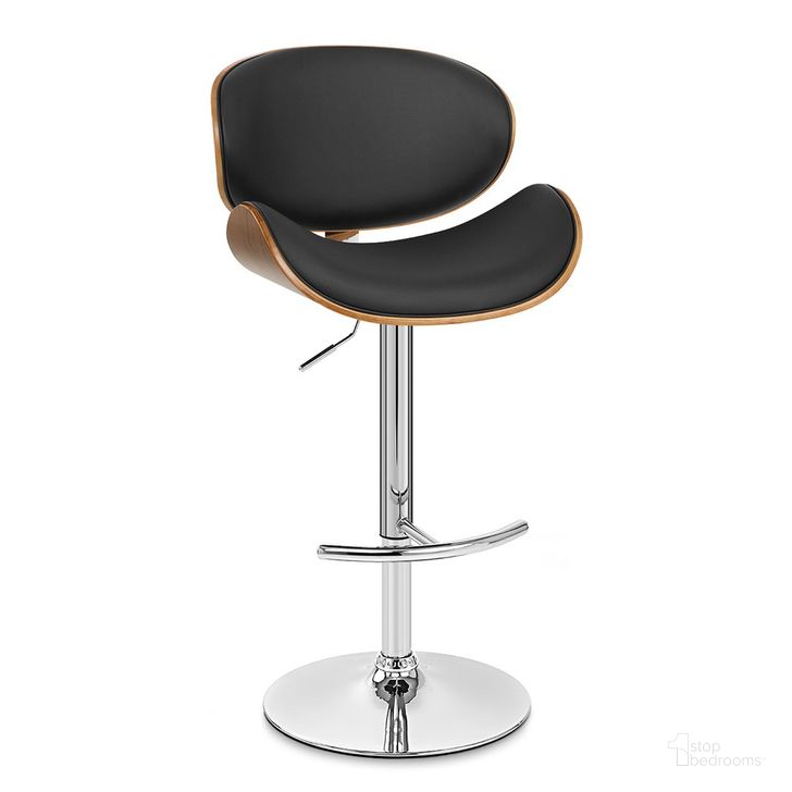 The appearance of Naples Black Faux Leather Adjustable Height Swivel Walnut Wood and Chrome Base Bar Stool designed by Armen Living in the modern / contemporary interior design. This black piece of furniture  was selected by 1StopBedrooms from Naples Collection to add a touch of cosiness and style into your home. Sku: LCNABABLKWA. Material: Wood. Product Type: Barstool. Image1