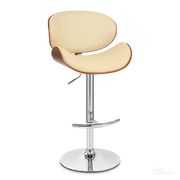 The appearance of Naples Cream Faux Leather Adjustable Height Swivel Walnut Wood and Chrome Base Bar Stool designed by Armen Living in the modern / contemporary interior design. This cream piece of furniture  was selected by 1StopBedrooms from Naples Collection to add a touch of cosiness and style into your home. Sku: LCNABACRWA. Material: Wood. Product Type: Barstool. Image1