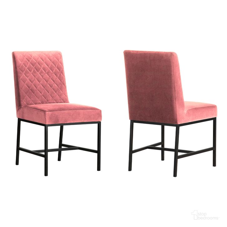 The appearance of Napoli Pink Velvet and Black Leg Modern Accent Dining Chair Set of 2 designed by Armen Living in the glam interior design. This pink piece of furniture  was selected by 1StopBedrooms from Napoli Collection to add a touch of cosiness and style into your home. Sku: LCNPSIPNK. Product Type: Dining Chair. Material: Velvet. Image1