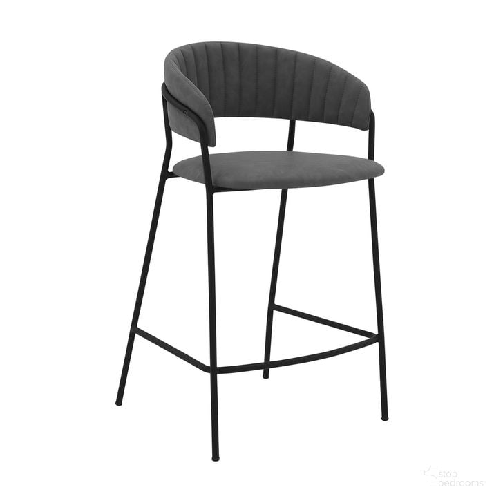 The appearance of Nara 26 Inch Gray Faux Leather and Metal Counter Height Barstool with Black Frame designed by Armen Living in the glam interior design. This gray piece of furniture  was selected by 1StopBedrooms from Nara Collection to add a touch of cosiness and style into your home. Sku: LCNRBABLGRY26. Product Type: Barstool. Material: Iron. Image1