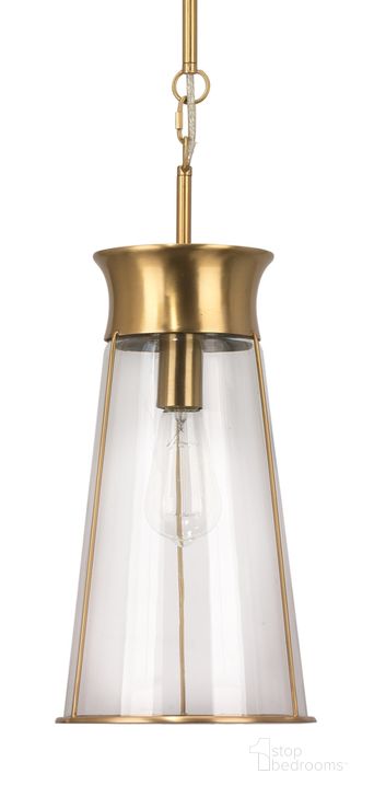The appearance of Nara Pendant in Clear Glass w/ Antique Brass Hardware designed by Jamie Young Company in the transitional interior design. This antique brass piece of furniture  was selected by 1StopBedrooms from Nara Collection to add a touch of cosiness and style into your home. Sku: 5NARA-CLAB. Material: Glass. Product Type: Pendant Lighting. Image1