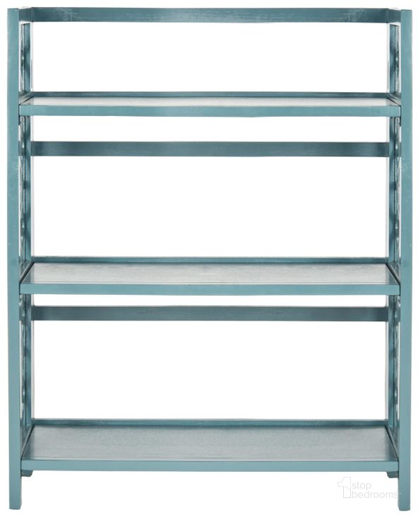 The appearance of Natalie Slate Steel 3-Tier Low Bookcase designed by Safavieh in the modern / contemporary interior design. This teal piece of furniture  was selected by 1StopBedrooms from Natalie Collection to add a touch of cosiness and style into your home. Sku: AMH6565D. Product Type: Etagere. Material: Iron. Image1