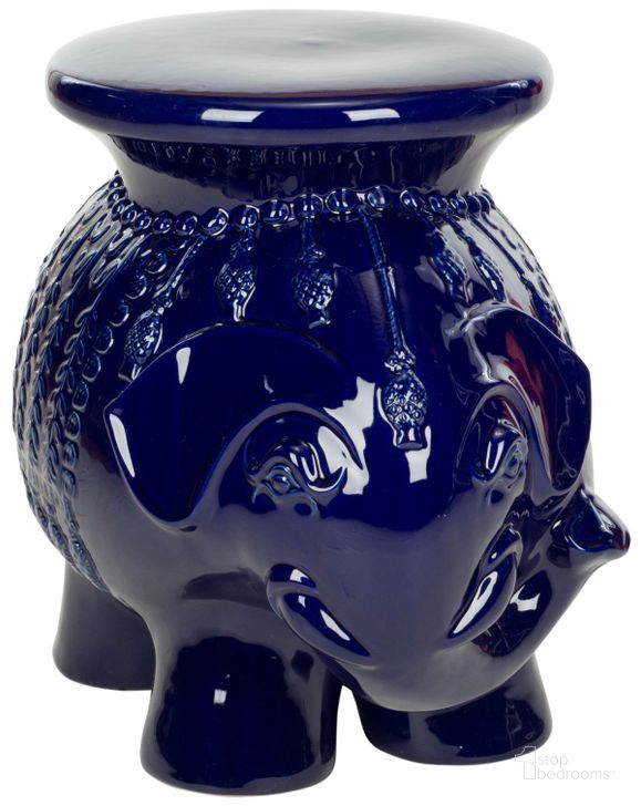 The appearance of Navy Glazed Ceramic Elephant Stool designed by Safavieh in the modern / contemporary interior design. This navy piece of furniture  was selected by 1StopBedrooms from Safavieh ACS Collection to add a touch of cosiness and style into your home. Sku: ACS4501F. Product Type: Stool. Image1