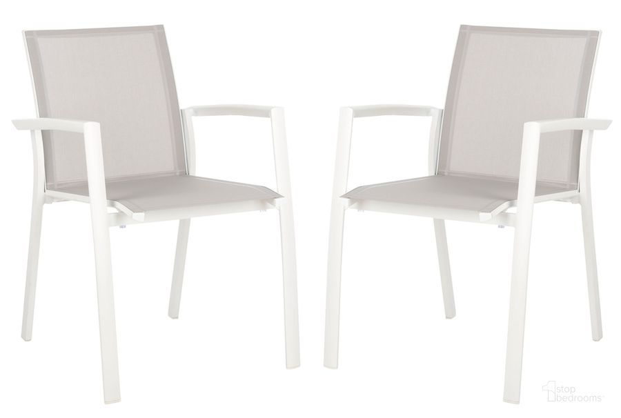The appearance of Negan Gray and White Stackable Chair Set of 2 designed by Safavieh in the modern / contemporary interior design. This grey/white piece of furniture  was selected by 1StopBedrooms from Safavieh PAT Collection to add a touch of cosiness and style into your home. Sku: PAT4035A-SET2. Product Type: Chair. Material: Aluminium. Image1