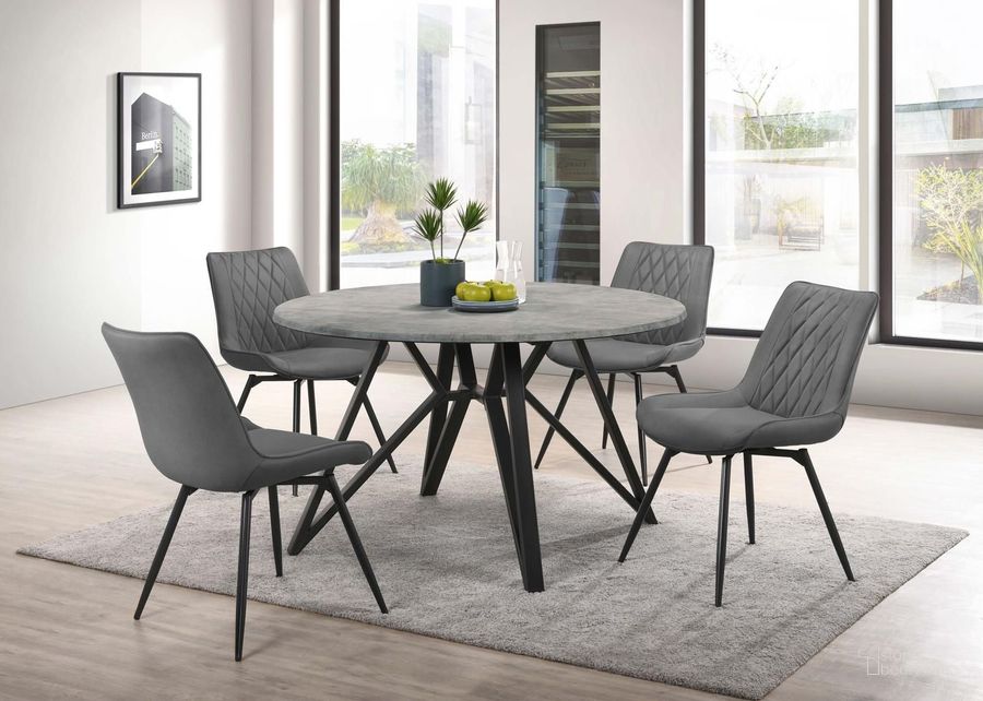 The appearance of Neil Concrete And Gunmetal Dining Room Set designed by Coaster in the industrial interior design. This gray and black piece of furniture  was selected by 1StopBedrooms from Neil Collection to add a touch of cosiness and style into your home. Sku: 193801B1;193801B2;193312. Product Type: Dining Room Set. Material: Laminate. Image1
