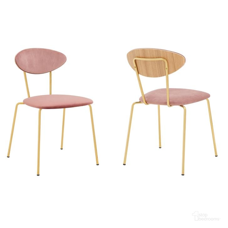 The appearance of Neo Modern Pink Velvet and Gold Metal Leg Dining Room Chair Set of 2 designed by Armen Living in the modern / contemporary interior design. This pink piece of furniture  was selected by 1StopBedrooms from Neo Collection to add a touch of cosiness and style into your home. Sku: LCNESIGLPNK. Material: Metal. Product Type: Dining Chair. Image1