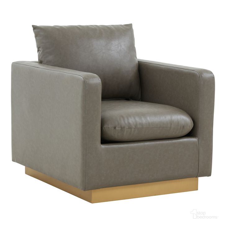 The appearance of Nervo Leather Accent Armchair In Grey designed by LeisureMod in the modern / contemporary interior design. This grey piece of furniture  was selected by 1StopBedrooms from Nervo Collection to add a touch of cosiness and style into your home. Sku: NS32GR-L. Material: Faux Leather. Product Type: Arm Chair. Image1