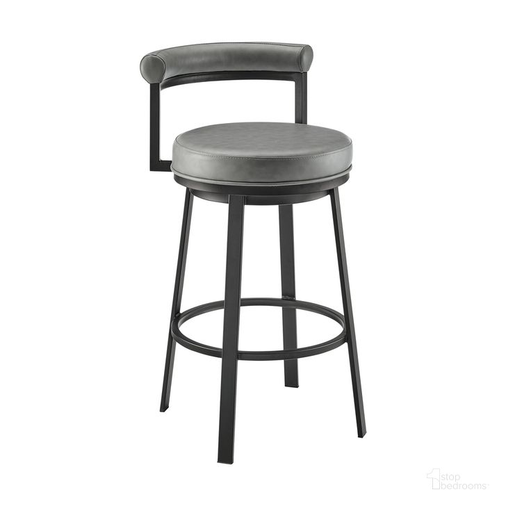 The appearance of Neura 33.5 Inch Swivel Counter or Bar Stool In Black Finish with Gray Faux Leather designed by Armen Living in the modern / contemporary interior design. This gray piece of furniture  was selected by 1StopBedrooms from Neura Collection to add a touch of cosiness and style into your home. Sku: 840254333482. Material: Faux Leather. Product Type: Barstool. Image1
