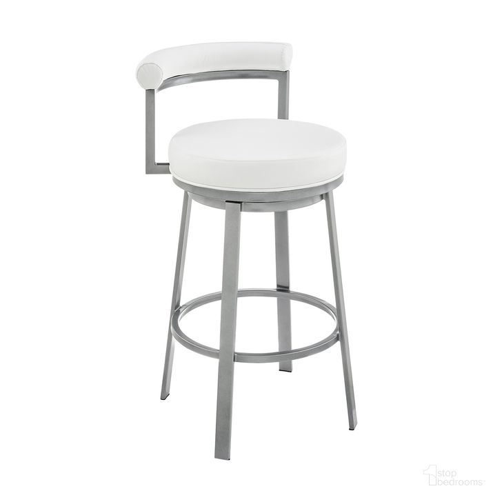 The appearance of Neura Swivel Counter or Bar Stool In Cloud Finish with White Faux Leather designed by Armen Living in the modern / contemporary interior design. This white piece of furniture  was selected by 1StopBedrooms from Neura Collection to add a touch of cosiness and style into your home. Sku: 840254333529. Material: Faux Leather. Product Type: Barstool. Image1