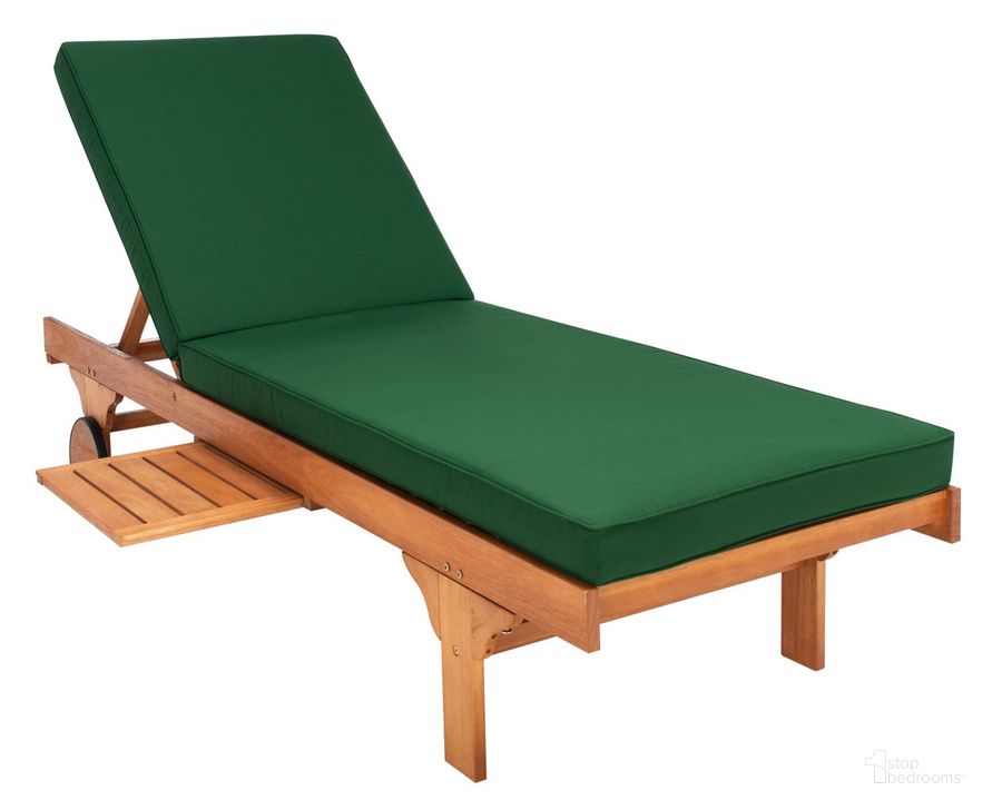 The appearance of Newport Chaise Lounge Chair with Side Table in Natural and Blue PAT7022N designed by Safavieh in the modern / contemporary interior design. This green piece of furniture  was selected by 1StopBedrooms from Newport Collection to add a touch of cosiness and style into your home. Sku: PAT7022N. Material: Wood. Product Type: Outdoor Set. Image1