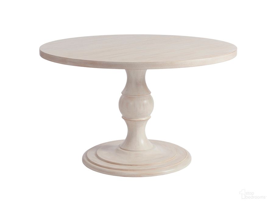 The appearance of Newport Sailcloth Corona Del Mar 48 Inch Center Table By Barclay Butera designed by Barclay Butera in the transitional interior design. This cream piece of furniture  was selected by 1StopBedrooms from Newport Collection to add a touch of cosiness and style into your home. Sku: 01-0921-925C. Table Base Style: Pedestal. Table Top Shape: Round. Material: Wood. Product Type: Dining Table. Size: 48". Image1