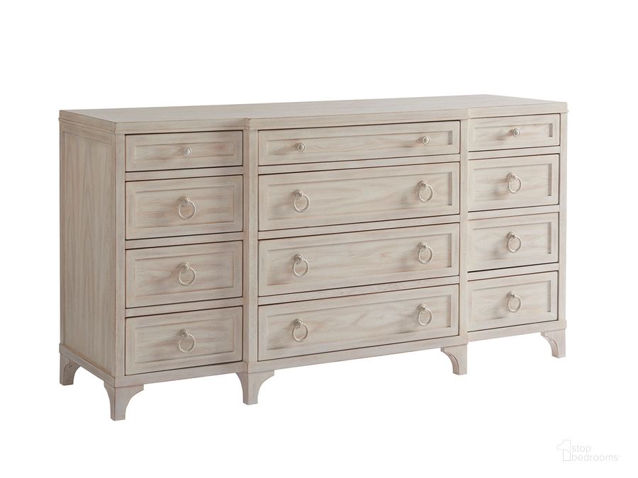 The appearance of Newport Sailcloth Garnet Breakfront Dresser By Barclay Butera designed by Barclay Butera in the transitional interior design. This cream piece of furniture  was selected by 1StopBedrooms from Newport Collection to add a touch of cosiness and style into your home. Sku: 01-0921-233. Material: Wood. Product Type: Dresser. Image1